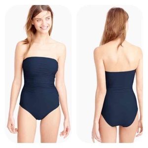 Ruched 1pc Strapless Swimsuit Navy Blue JCrew 0,2
